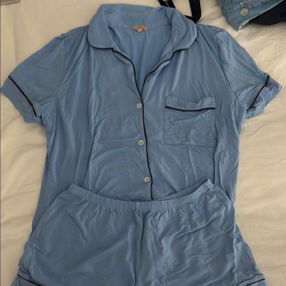 Eberjey Womens Gisele Shortie Short Pajama Set Soft Modal Blue Size Medium